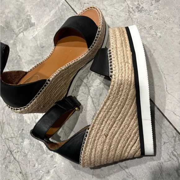 See By Chloe Black Leather and Tan Woven Espadrilles - Picture 4 of 7